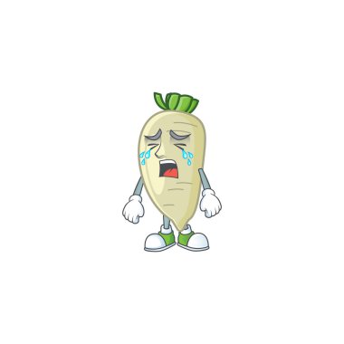 Sad Crying gesture white radish cartoon character style