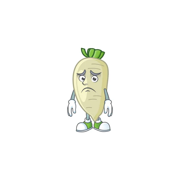 Afraid white radish Cartoon character mascot design — Stok Vektör