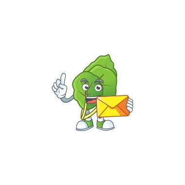 Neşeli karalahana, zarflı maskot karikatürü.