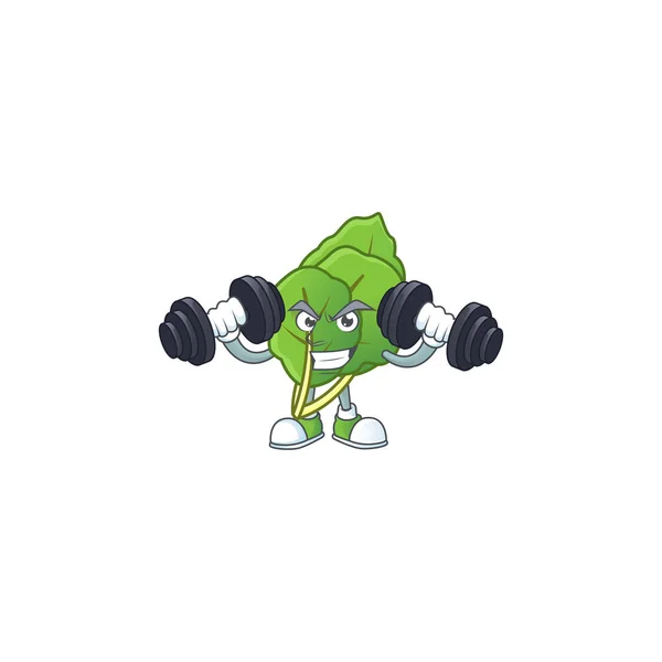 Ejercicio de fitness col verde mascota icono con barras — Vector de stock