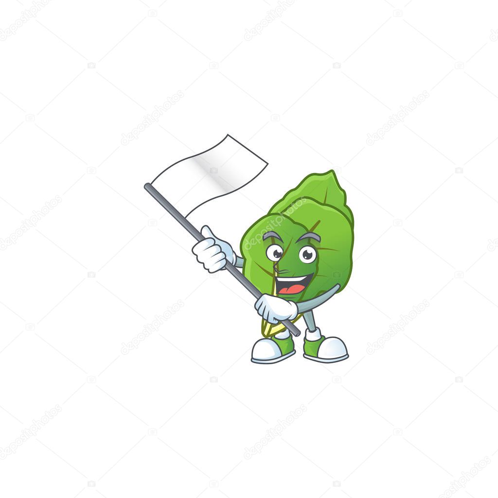 cute collard greens cartoon character design holding a flag
