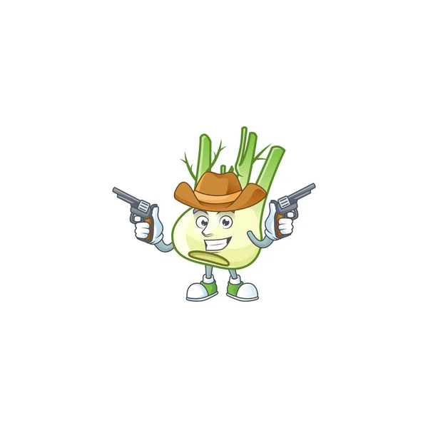 Ícone de mascote de erva-doce sorridente como um cowboy segurando armas —  Vetores de Stock