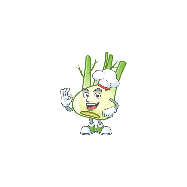 Smiley Face chef fennel character with white hat — 스톡 벡터