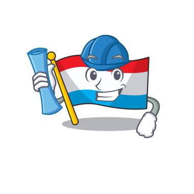 Mimari karikatür tarzında mavi izler taşıyan neşeli bir bayrak.