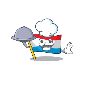 Yemek karikatürü tasarımlı bir şef olarak lüks bir bayrak.