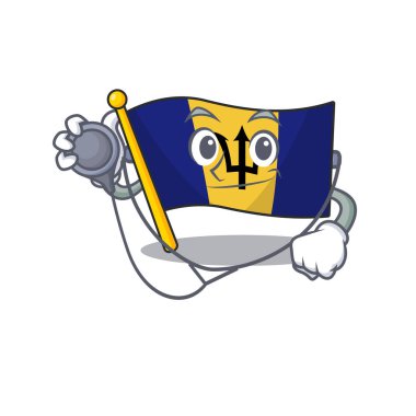 Aletlerle giyinmiş bir doktorun bayraklı barbadoları.