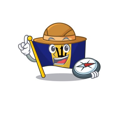 Explorer Flag Barbados çizgi film karakteri pusula tutuyor