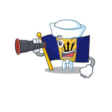 Smiling happy flag barbados as a Sailor with binocular vector