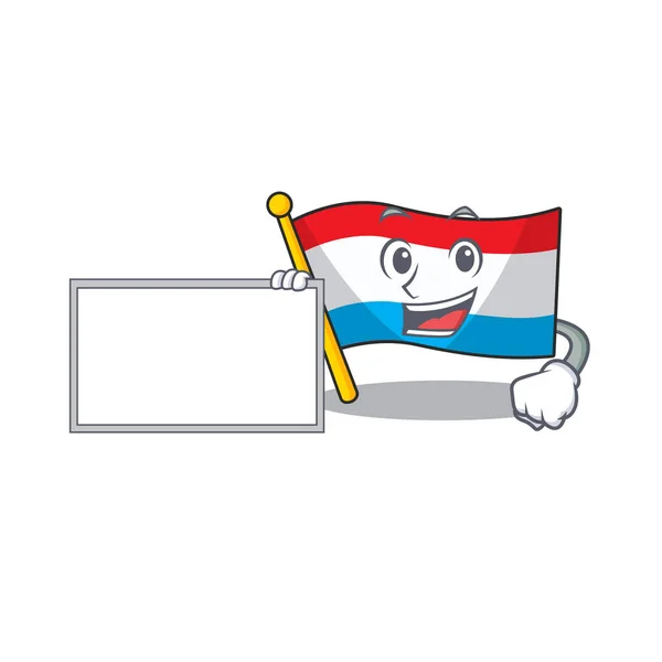 Bandeira luxembourg Personagem estilo cartoon com placa em sua mão — Vetor de Stock