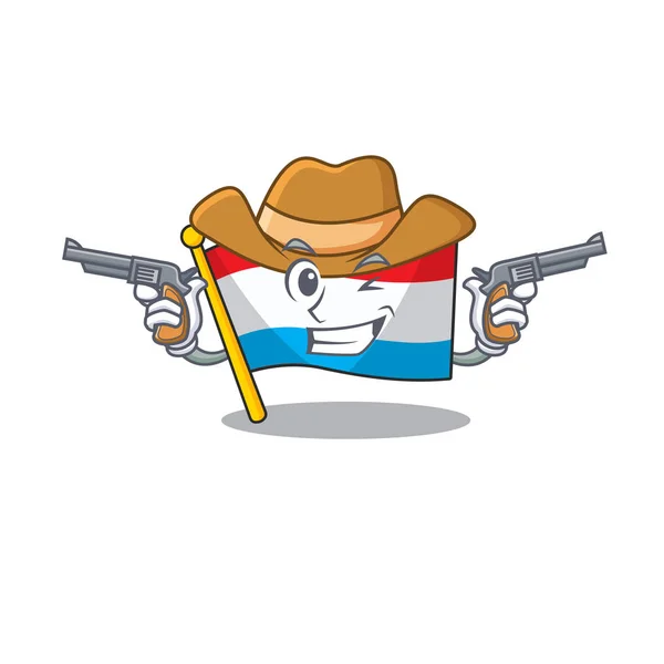 Flag luxembourg dressed as a Cowboy holding guns — Stock Vector