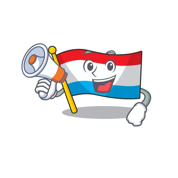 Estilo engraçado dos desenhos animados da bandeira luxembourg com megafone — Vetor de Stock