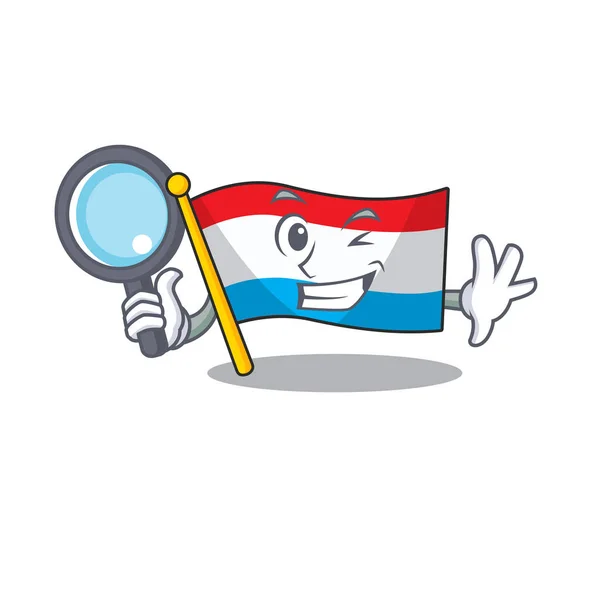 Veselá vlajka luxembourg jedno oko Detektiv kreslená postava — Stockový vektor