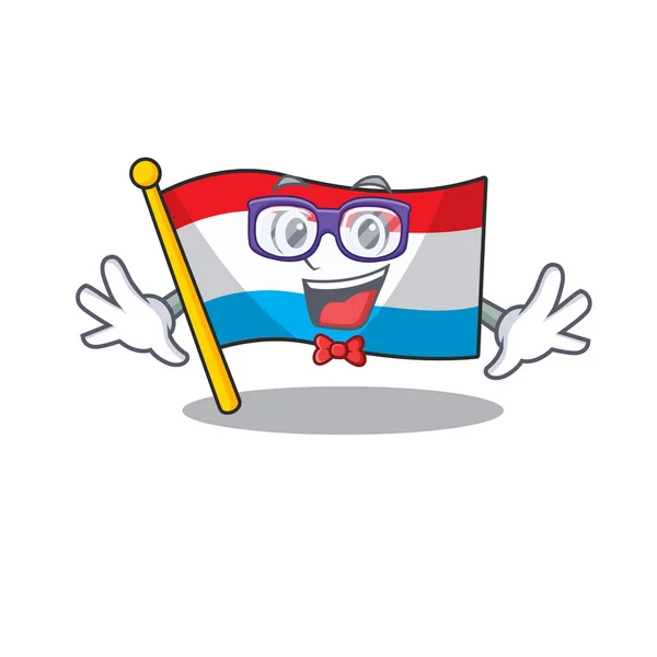 Super engraçado Geek inteligente bandeira luxembourg mascote estilo cartoon —  Vetores de Stock