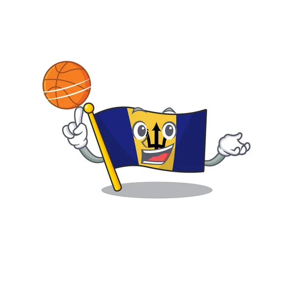 Ilustrace vlajky barbados karikatura styl s basketbalem — Stockový vektor