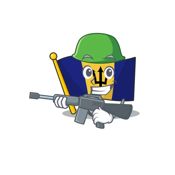 機関銃を持つ旗のバルバドス軍の漫画 — ストックベクタ