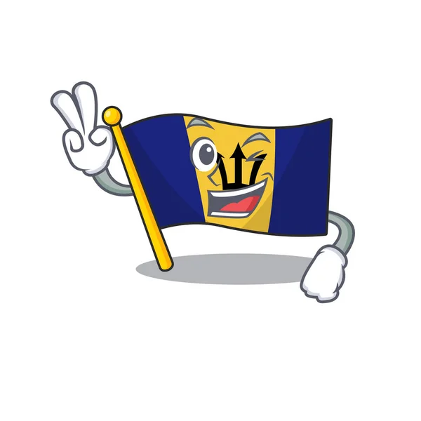 Прапор Барбадос Персонаж мультфільм стиль з двома пальцями — стоковий вектор