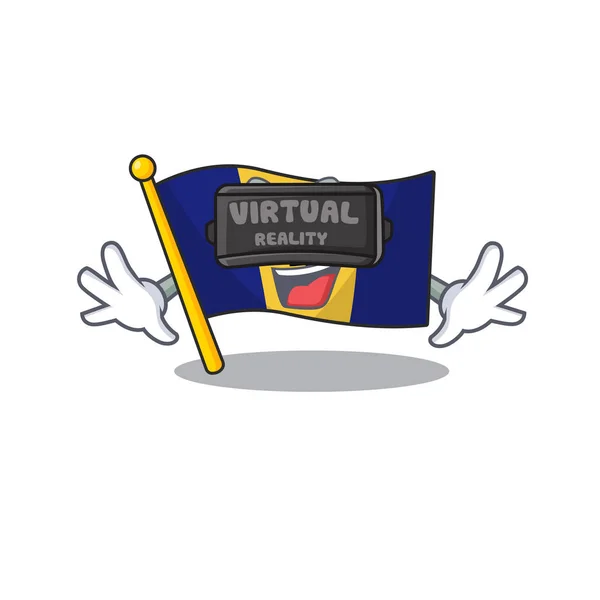 Cool flagga barbados karaktär i Virtual reality headset — Stock vektor