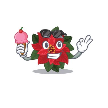 Çiçekli puantiyeli ve dondurmalı maskot çizimi