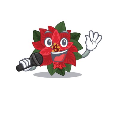 Mikrofonu tutarken çiçek desenli şarkı söyleyen çizgi film.