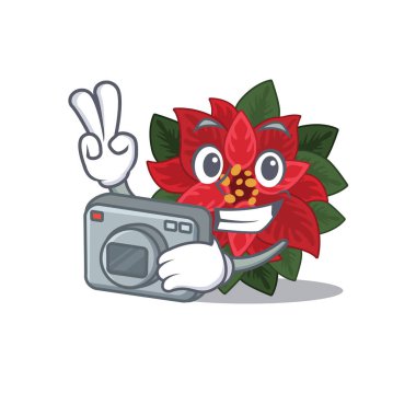 Fotoğraf makinesi olan profesyonel bir fotoğrafçı olarak çiçek puantiyesi.