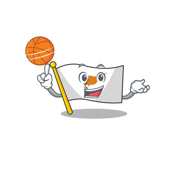 Ilustración del estilo de dibujos animados bandera cyprus con baloncesto — Vector de stock