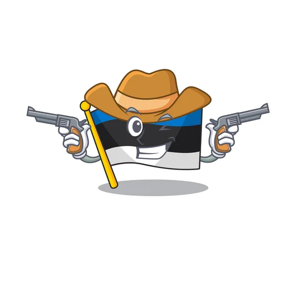 Flag estonia dressed as a Cowboy holding guns — Stock Vector