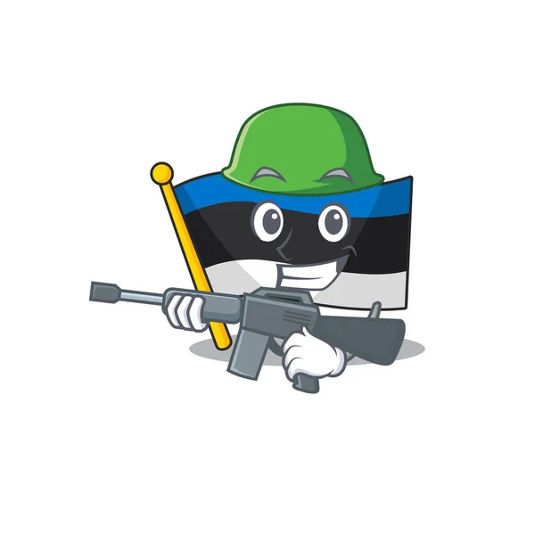 Um desenho animado da bandeira estonia Exército com metralhadora — Vetor de Stock