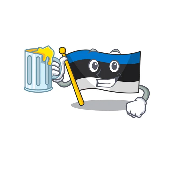 Bandeira feliz estonia segurando um copo com suco — Vetor de Stock