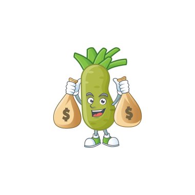 İki para çantalı mutlu wasabi çizgi film karakteri