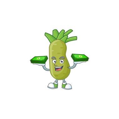 Elinde para olan mutlu yüz wasabi karakteri.