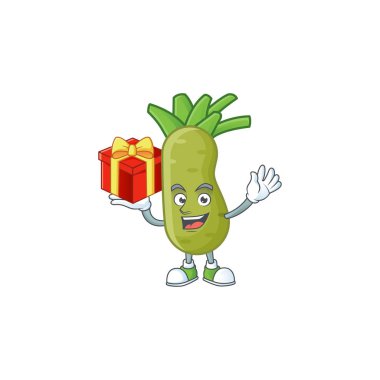 Wasabi çizgi film karakteri hediye kutusuyla