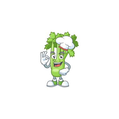 Gülen surat, beyaz şapkalı kereviz şefi bitki karakteri.