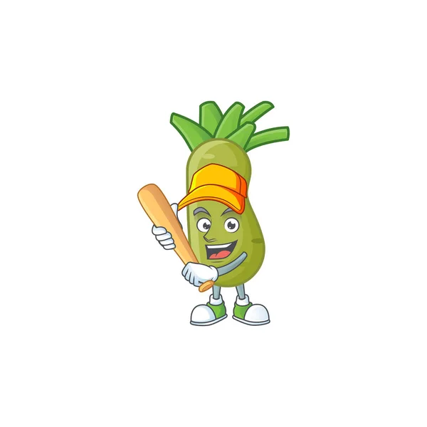 Divertente sorridente wasabi cartoon mascotte con baseball — Vettoriale Stock