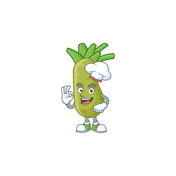 Smiley Face chef-kok wasabi karakter met witte hoed — Stockvector