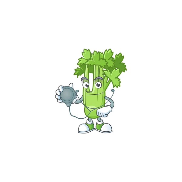 Celery tanaman gaya karakter kartun sebagai Dokter dengan alat - Stok Vektor