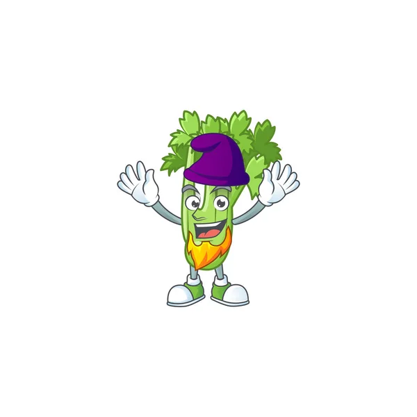 Celery tanaman maskot gaya kartun sebagai Elf - Stok Vektor