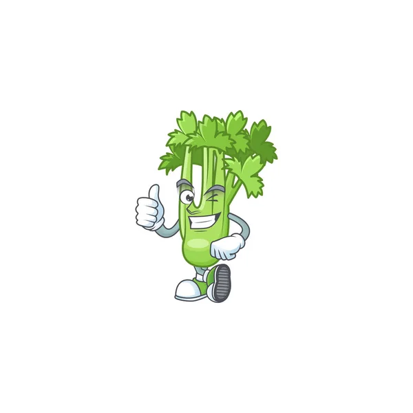 Karakter kartun dari tanaman seledri membuat gerakan Thumbs up - Stok Vektor