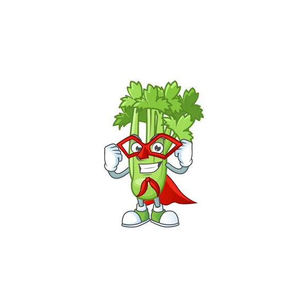 Sebuah kartun tanaman seledri dengan kostum pahlawan super - Stok Vektor