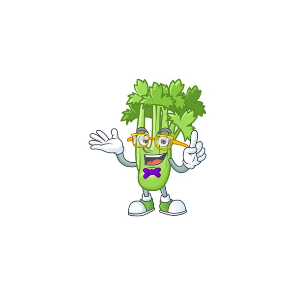 Super bonito geek aipo planta desenho animado personagem design — Vetor de Stock