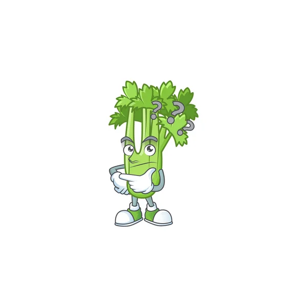 Karakter kartun dari tanaman seledri dengan isyarat membingungkan - Stok Vektor