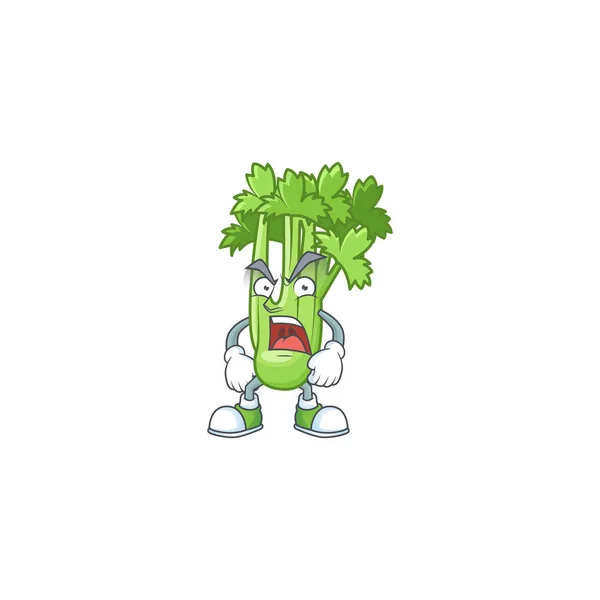 Wajah marah dari tanaman seledri gaya karakter kartun - Stok Vektor