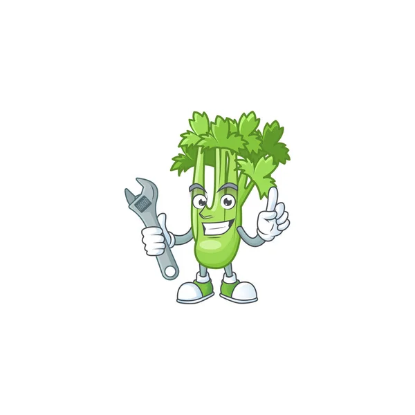 Karakter kartun Pintar dan Mekanik Profesional tanaman seledri - Stok Vektor