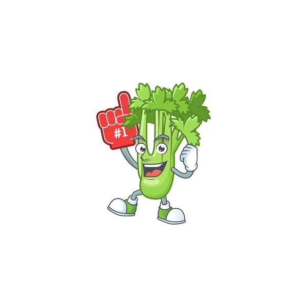 Engraçado aipo planta mascote estilo cartoon com dedo de espuma — Vetor de Stock