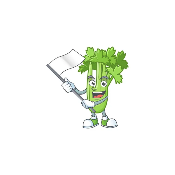 Lucu tanaman seledri desain karakter karakter memegang bendera - Stok Vektor