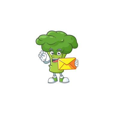 Zarflı neşeli yeşil brokoli maskot çizgi filmi