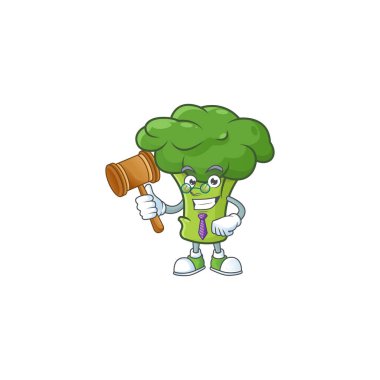 Profesyonel yargıç yeşil brokoli çizgi film karakter tasarımı sunar.
