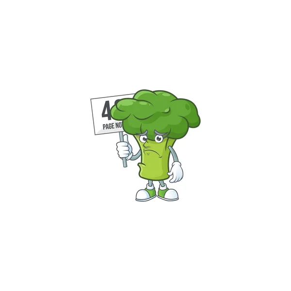 Smutna twarz kreskówka postać zielony brokuły podniósł się deska — Wektor stockowy