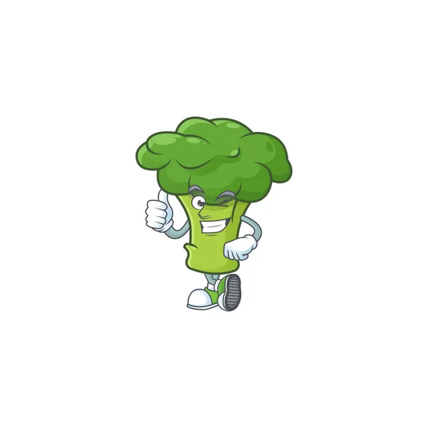 Karakter kartun dari brokoli hijau membuat gerakan Thumbs up - Stok Vektor