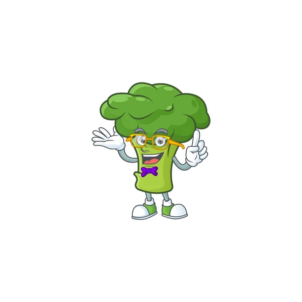 Super bonito Geek verde brócolis desenho animado personagem — Vetor de Stock