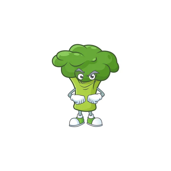 Broccoli verdi mascotte stile personaggio dei cartoni animati con volto mirking — Vettoriale Stock